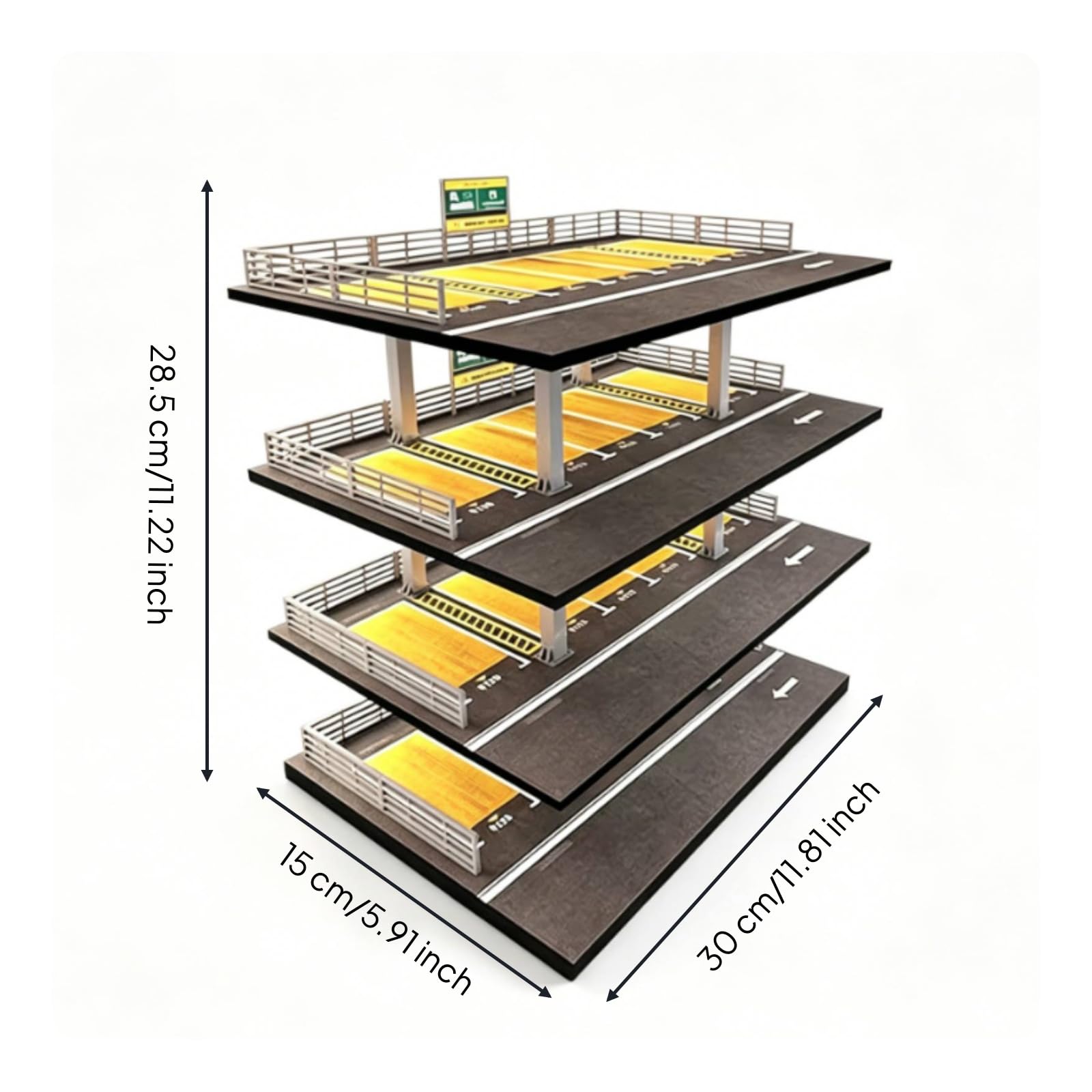 harayaa Parcheggio Multipiano in Miniatura con Struttura in Acciaio per Modellini Auto Die-Cast con Segnaletica Stradale Stampata per Collezione da Esposizione da Scrivania per Hobbisti