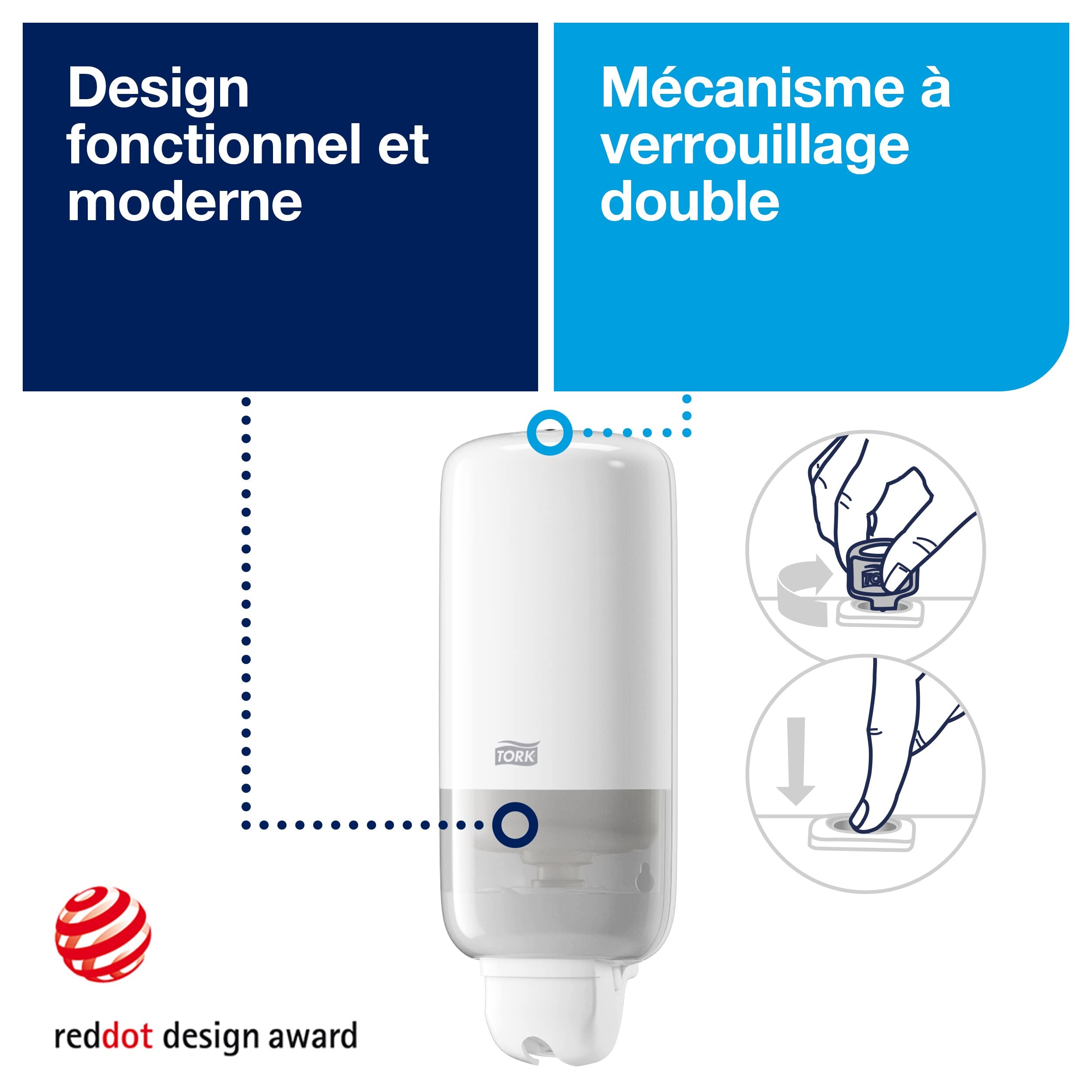 Tork Distributeur murale pour Savon liquide en Spray et Désinfectant main Elevation - 560000 - Système économique anti-fuites S1/S11 - Blanc