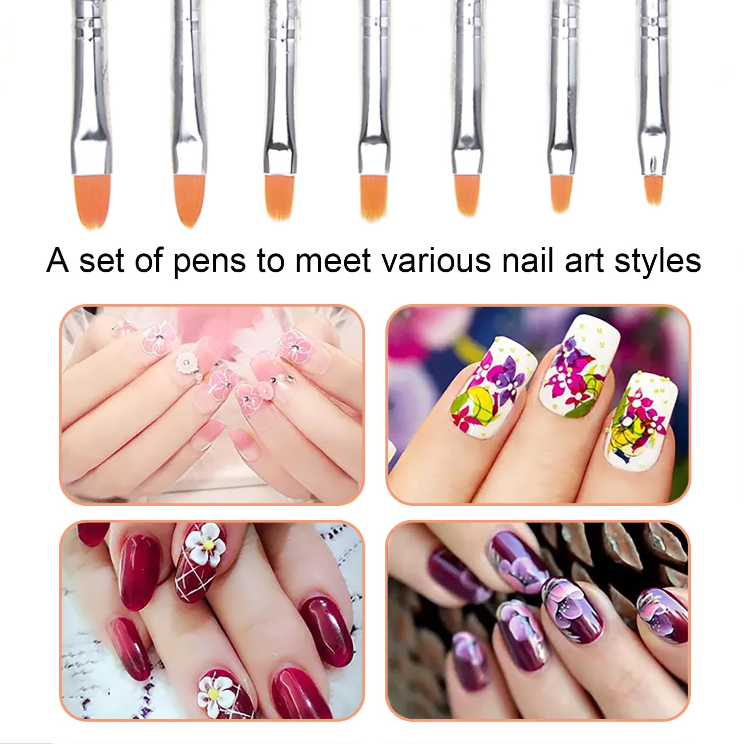 7 pennelli acrilici per unghie, gel UV, unghie in acrilico, set per unghie in gel
