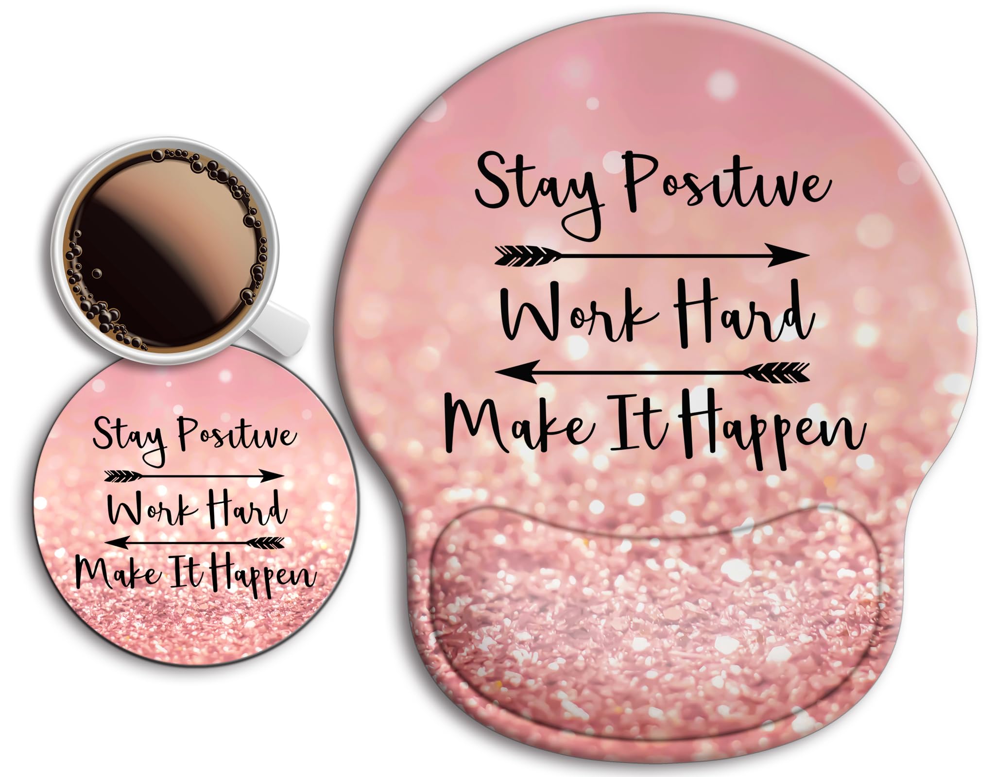 Ergonomic Mouse Pad with Wrist Support Rest,Large Mousepad Gel Wrist Rest, with Coaster Non-Slip & Pain Relief for Computer, Desk, Home&Office-Positive