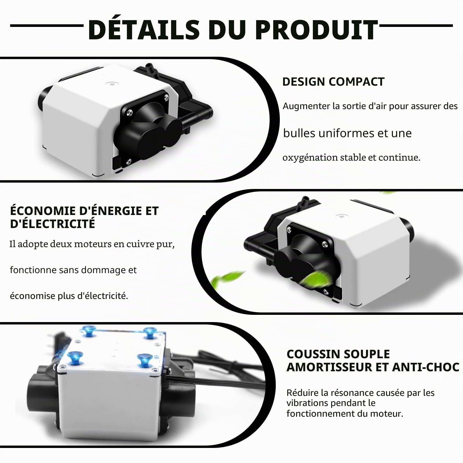 Pompe à air d'aquarium avec 6 sorties, aérateur de bassin réglable de 25 W, pompe à oxygène d'aquarium avec pierres à air, pompe à air silencieuse, puissante pompe à air d'aquarium 3300 l/h pour