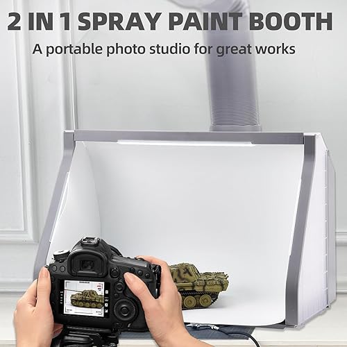 Miniatura 10 de Kit de cabina de pulverización de aerógrafo portátil con filtro de luces LED y perillas ajustables para pintura de modelos, pintura de pasatiempos,