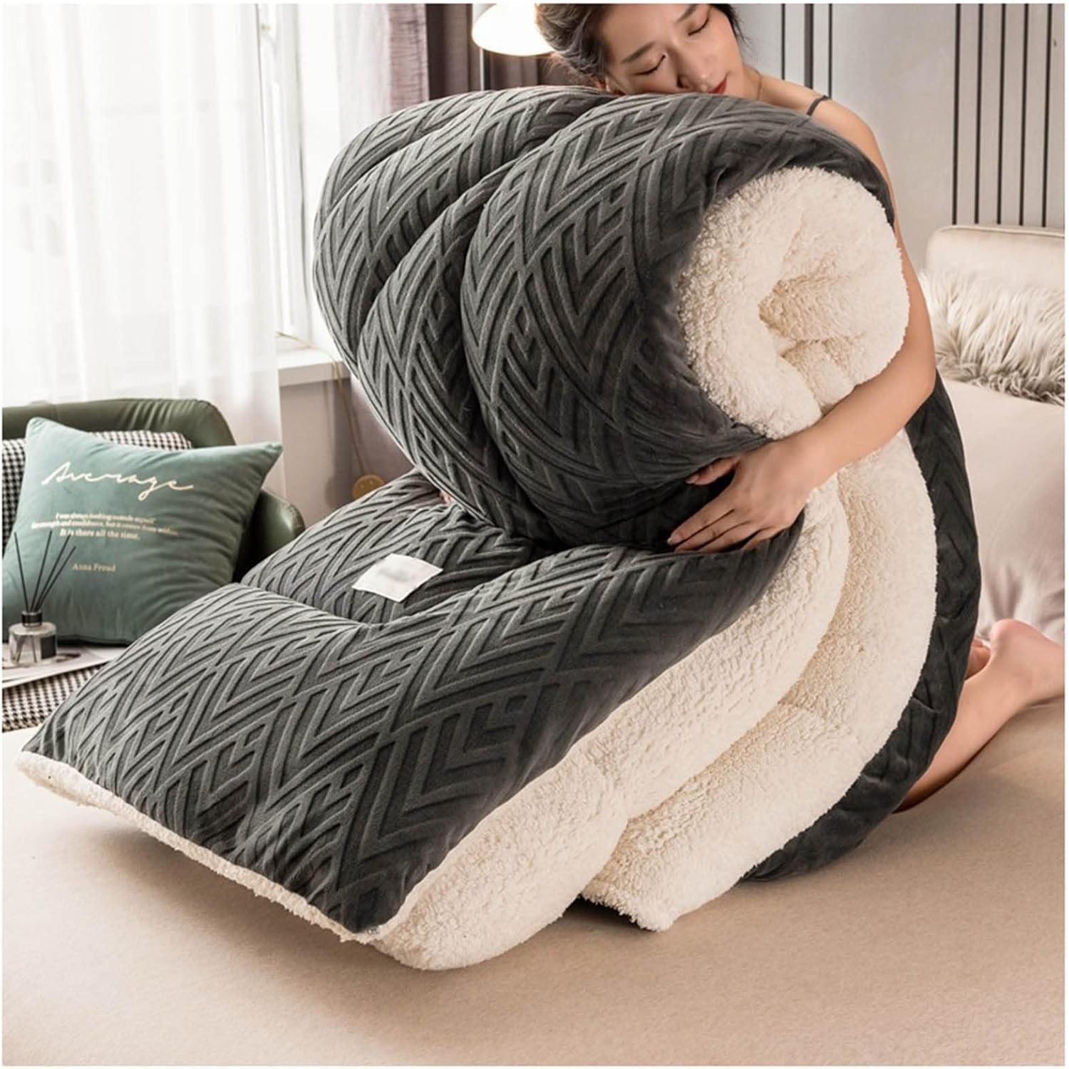 Zjgfcb C Winter Quilt, Thicken Warm Lamb Ashmere Blanket Winter, Lamb Wool Blanket, Heavy Blankets For Winter Double Bed, Bedding Fleece Blanket For Home Bedroom(Size:220x240cm(5Kg),Olor:c)