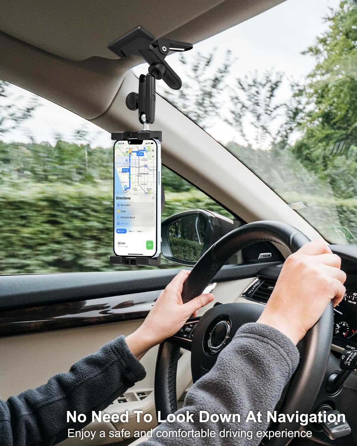 Soporte de metal para teléfono de coche, rotación de 360 grados, soporte multifuncional para visera de coche, brazo mágico mejorado más estable para tu soporte de coche para iPhone 15, 14, 13, 12,