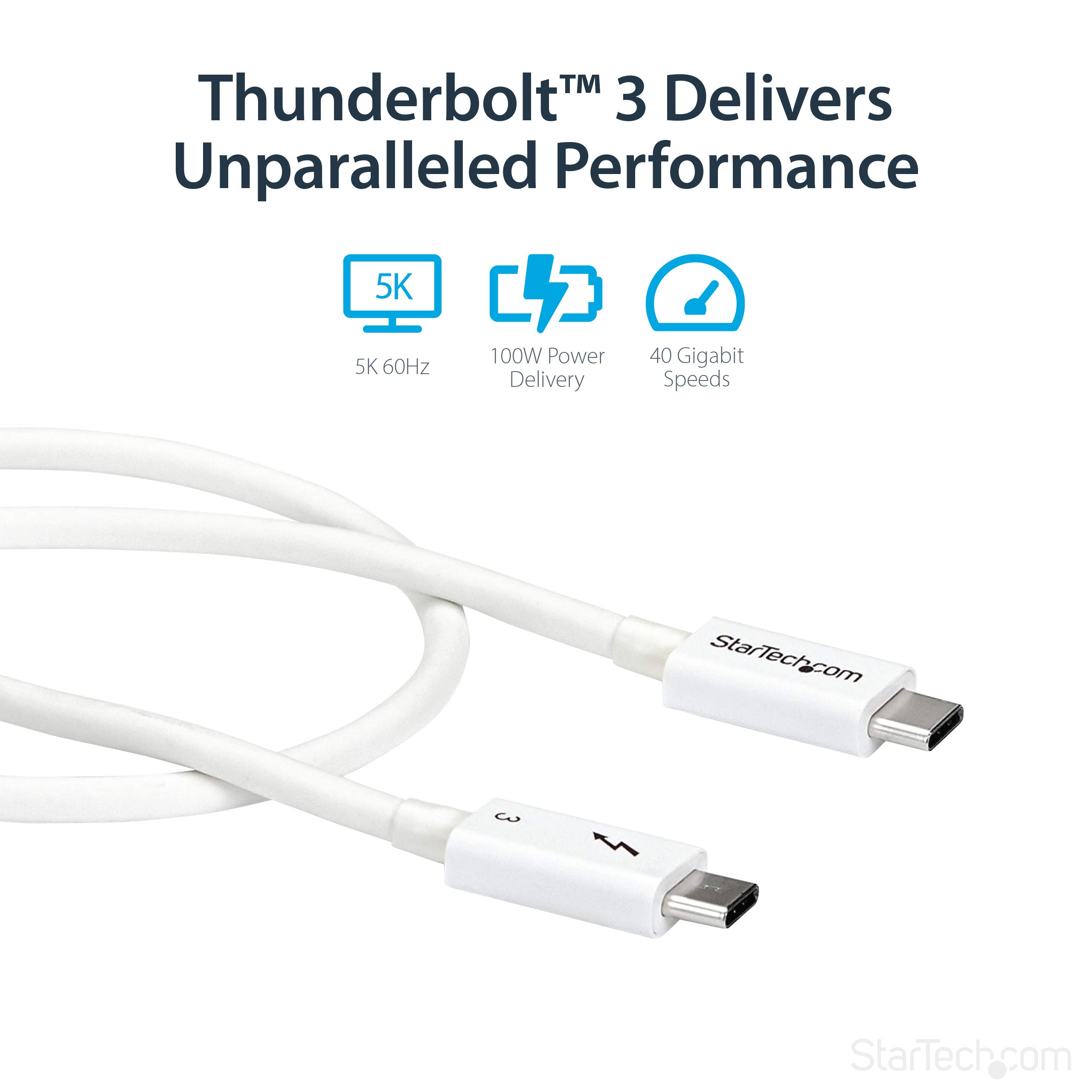StarTech Câble Thunderbolt 3 Passif 50cm 40Gbps 100W PD 5K USB-C Blanc | Certifié Intel Thunderbolt, Compatible USB4 Thunderbolt 4, 5K 60Hz, Double 4K 60Hz