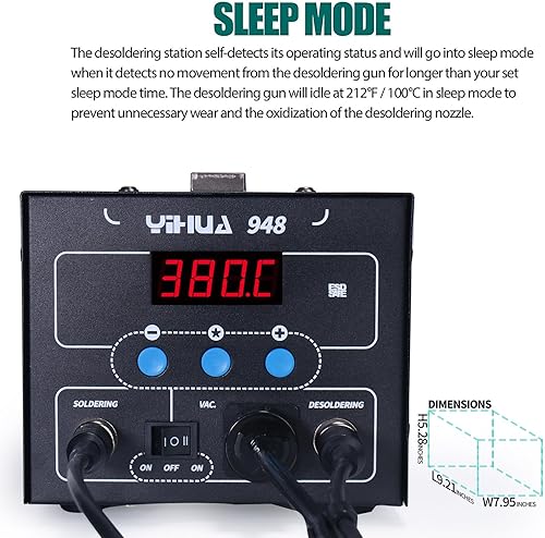 Miniatura 7 de YIHUA 948 Upgraded 2 in 1 ESD Safe 80W Desoldering Station and 60W Soldering Iron- Desoldering Gun and Soldering Station °F /°C