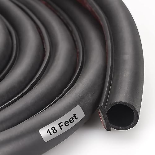 Miniatura 1 de Tira de sellado para puertasventanas, sellos de respaldo autoadhesivos con gran espacio, fácil de cortar a tamaño 1 (negro, 18 pies)