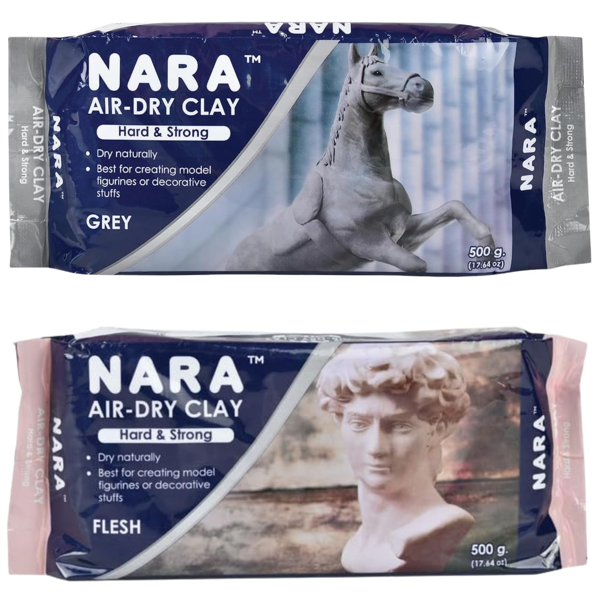NARA Air-Dry Clay (Hard & Strong), 500g. (1.1 lbs.) Block, for Sculpting and Coating - Easy to Use (White)