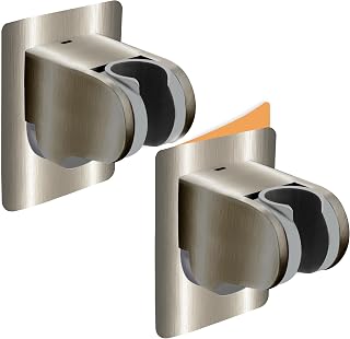 2 Pack No Drilling On Wall Mounted Shower Bracket for Handheld Shower Head, Strong Adhesive and Waterproof Shower Head Holder, Adjustable to Meet Any Space Bathroom, Brushed Nickel