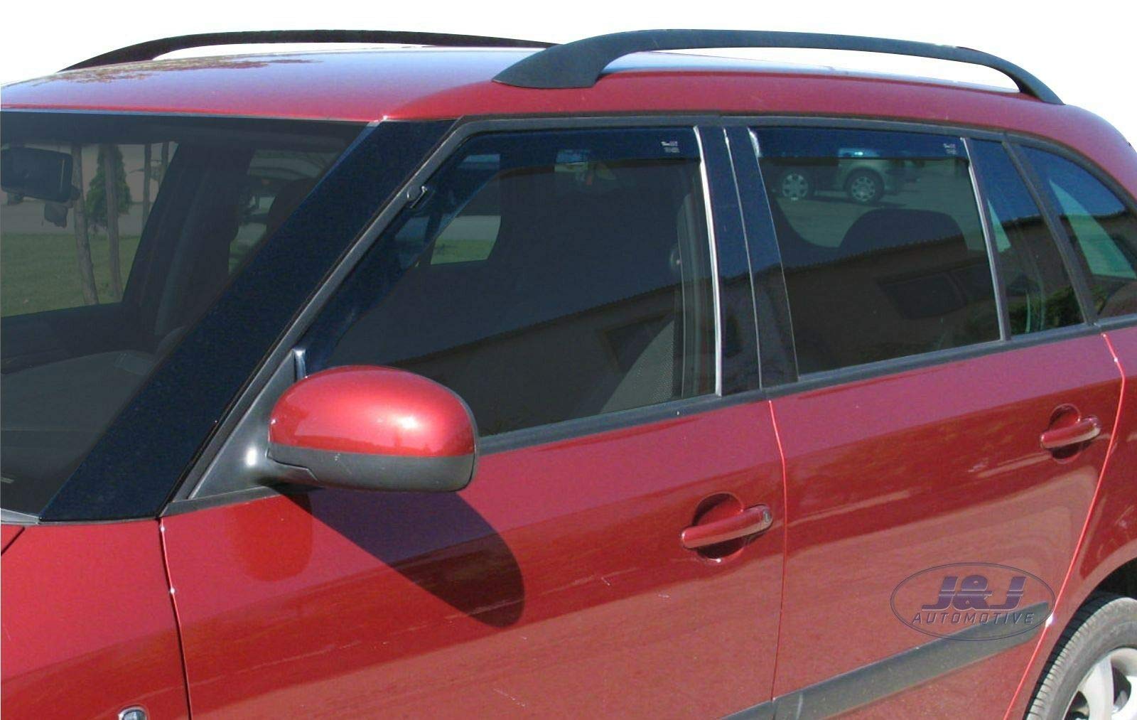 J&J AUTOMOTIVE Windabweiser passend für Skoda Fabia 2 Kombi 2007-2014 4tlg, Heko Regenabweiser Vorne Hinten Getönt Dunkel Passform