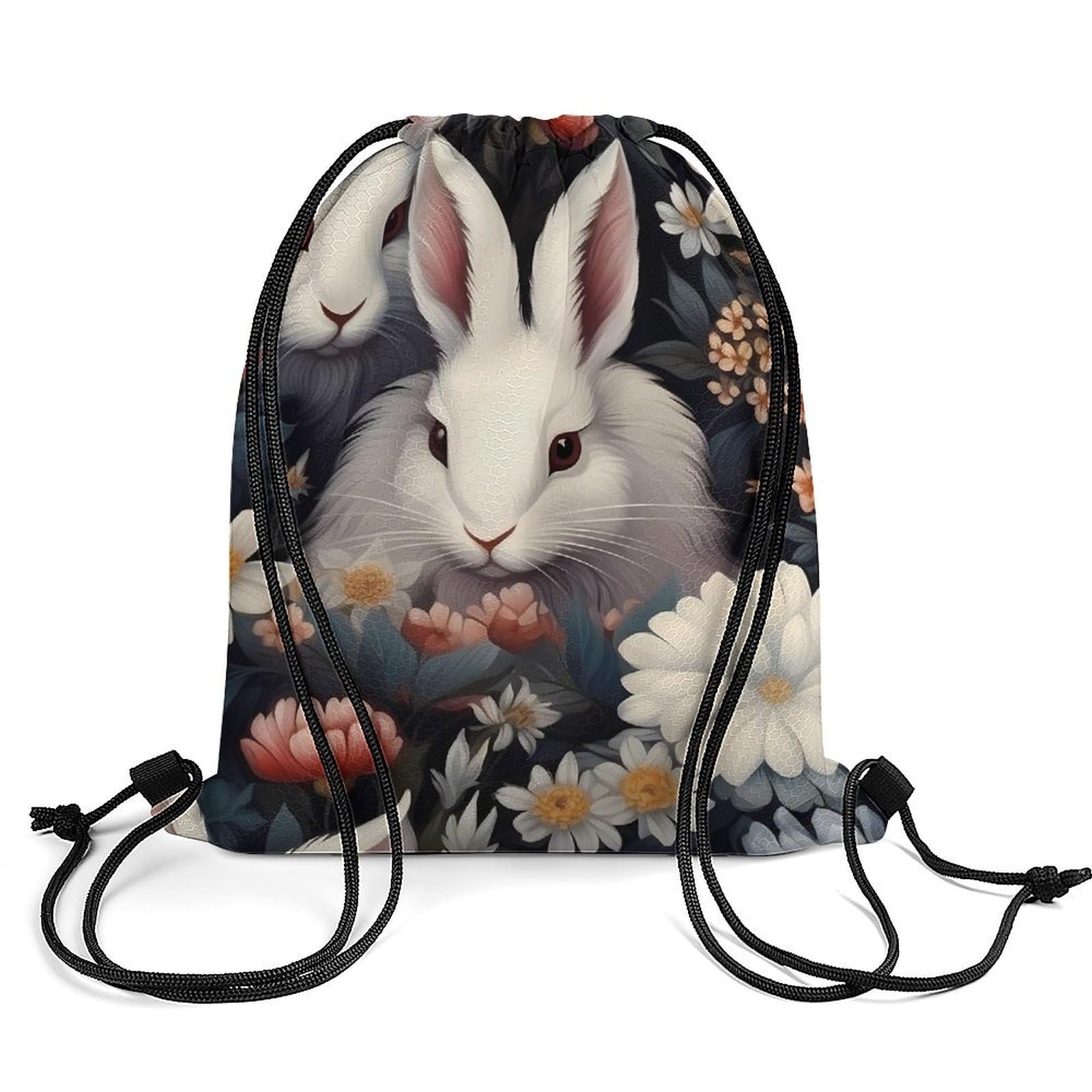 Cute Rabbit Flower Drawstring Backpack Durable Sport Gym Bags Daypack for Men Women 35 * 42cm