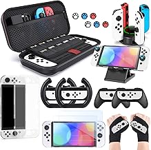Switch OLED Accessories Bundle, innoAura 20 in 1 Switch OLED Accessories Kit Include Wrist Straps, Switch Carry Case, Joycon Charging Dock, Joycon Grips & Racing Wheels