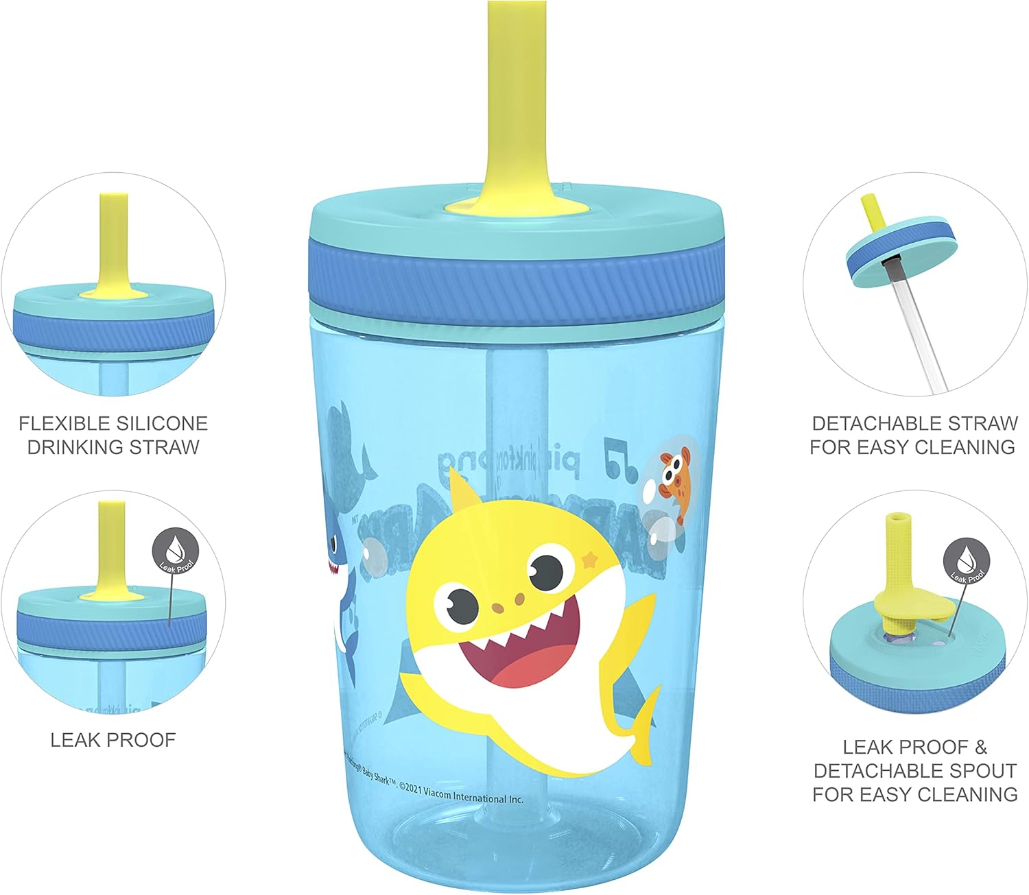 Zak Designs 15oz Baby Shark Kelso Tumbler Set, BPA-Free Leak-Proof Screw-On Lid with Straw Made of Durable Plastic and Silicone, Perfect Bundle for Kids (2pcs Set) : Baby