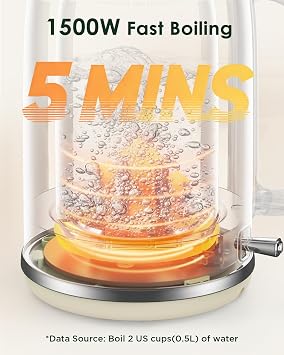 Electric Kettle 1.8L with Temperature Gauge, 1500W Fast Boiling Electric Tea Kettle, 100% Stainless Steel Retro-Style Hot Water Kettle Electric - Glowing LED Light, Auto Shut-Off & Boil-Dry Protection