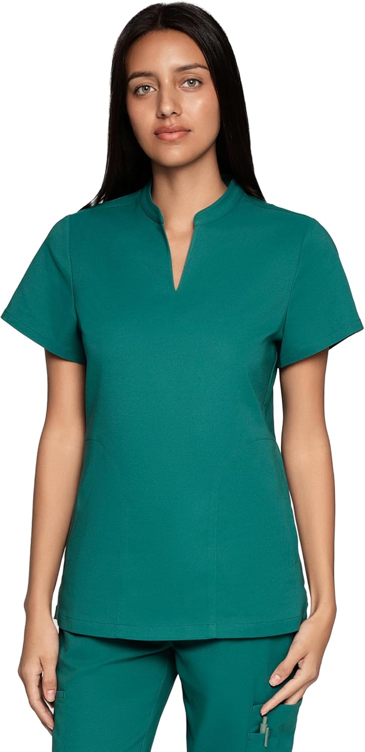 Callie Scrub Top for Women –2 Pockets, Modern Mandarin Collar, High Stretch, Easy Care, Classic Fit