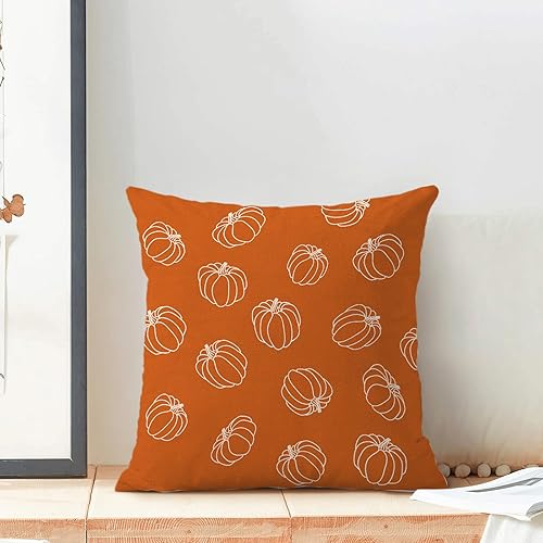 Miniatura 3 de AEIOAE Juego de 2 fundas de almohada de otoño de 18 x 18 pulgadas, fundas de almohada de calabaza blanca y naranja quemada, fundas decorativas de