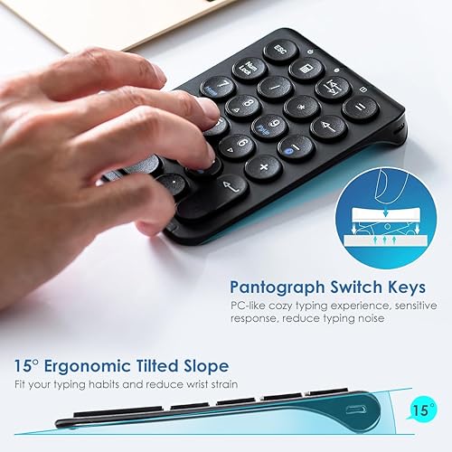Miniatura 5 de SANWA Teclado numérico Bluetooth, teclado inalámbrico recargable de diez teclas, 22 teclas portátil y delgado contabilidad financiera para