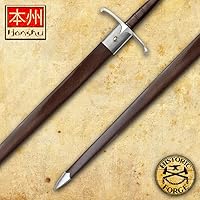 Vista 4 de Honshu Claymore Sword Forjado histórico Espada ancha Auténtica hoja de acero de alto carbono 1065 Mango de cuero Funda de alta calidad
