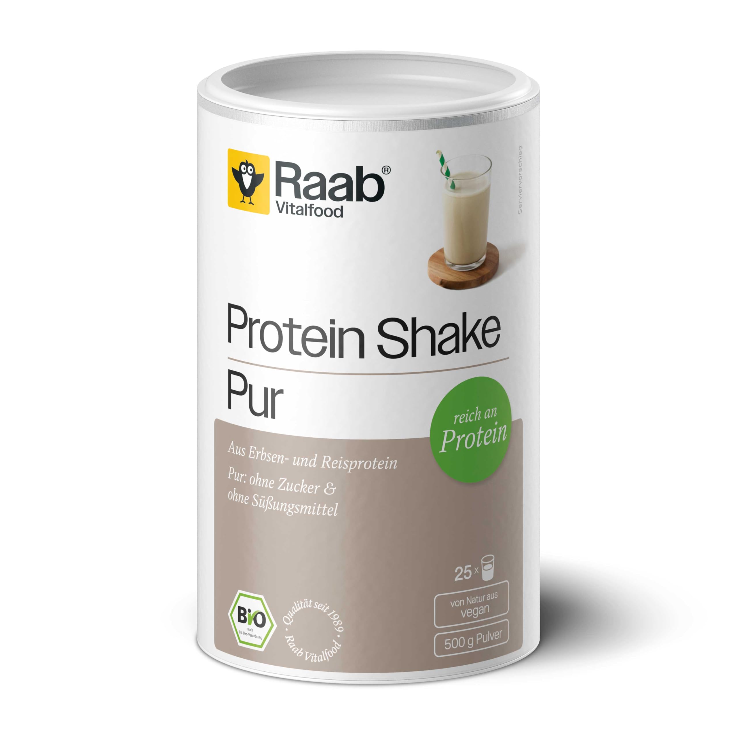 Raab Vitalfood Bio Protein Shake Pur Pulver 500 g – vegan, 78% Protein, Pur ohne Zusatzstoffe