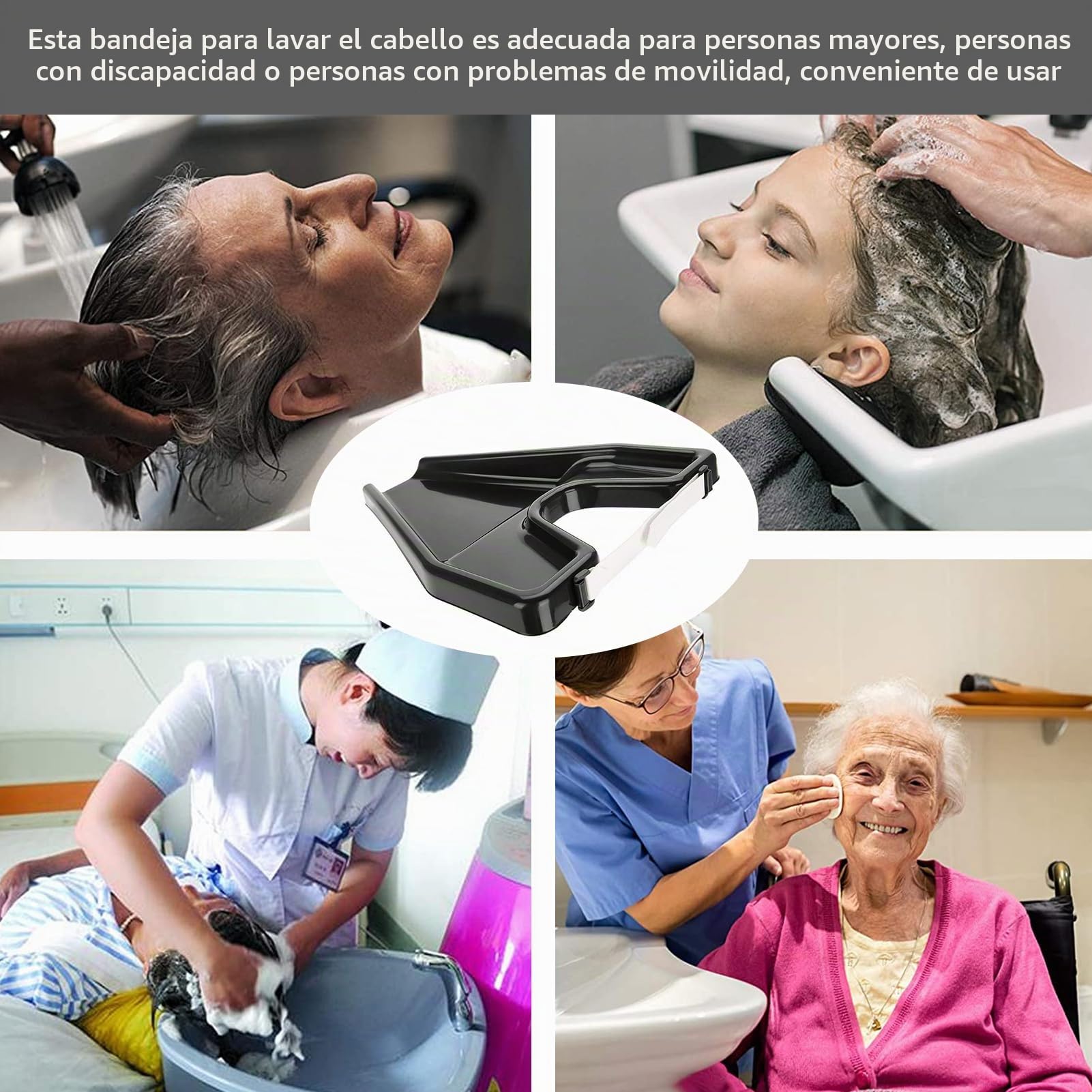 Bandeja Portátil para Lavado de Cabello, Diseño Ergonómico, con Drenaje Directo, para Personas Mayores o Discapacitadas