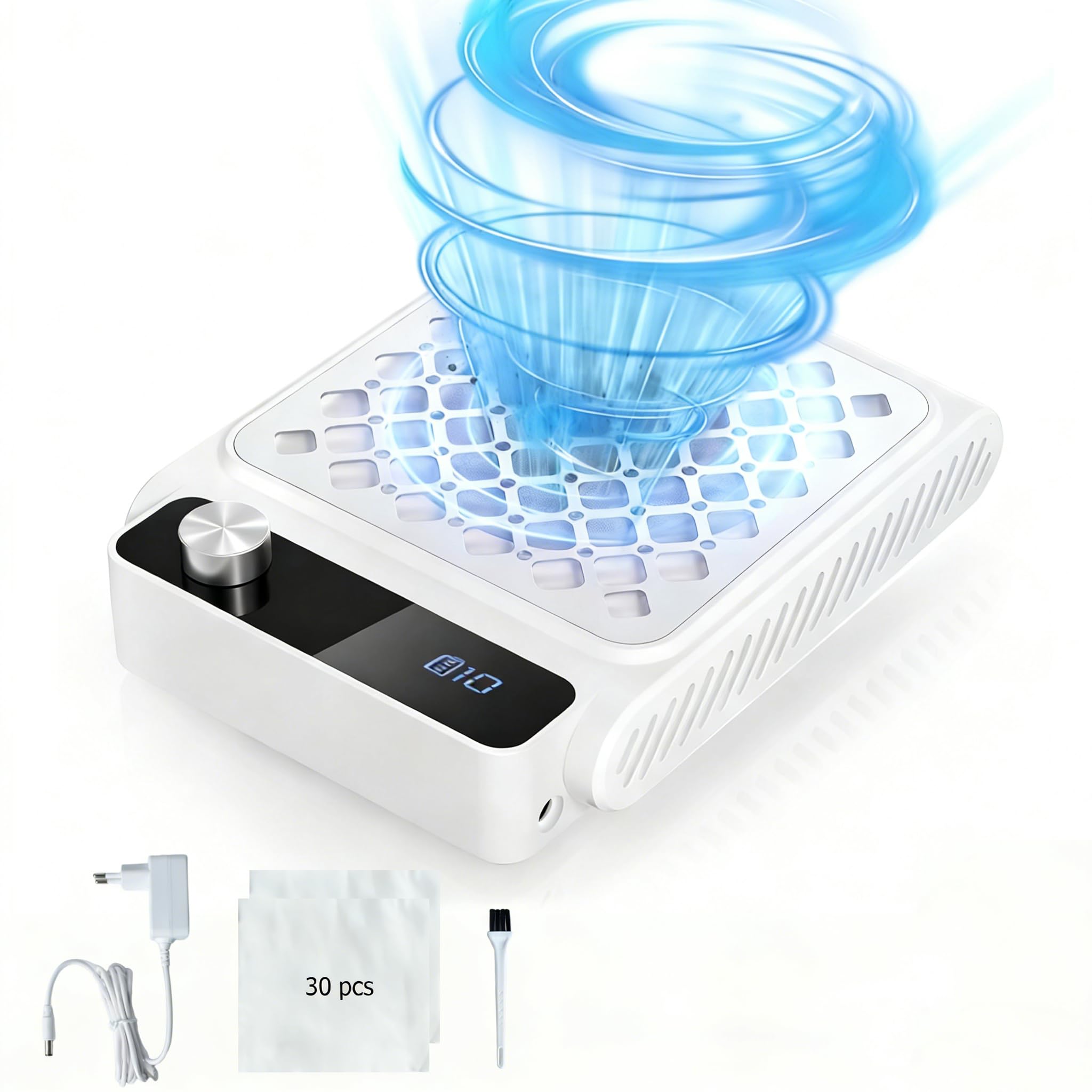 Aspirador de uñas con 10 niveles de succión y 30 filtros, 6000 rpm, aspirador silencioso para uñas, batería recargable inalámbrica, aspiradora profesional para uñas de gel y manicura | Aspirador de polvo para uñas, batería recargable inalámbrica, aspirado