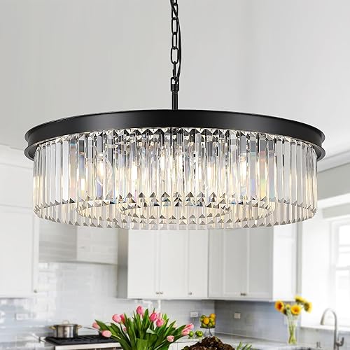 Miniatura 22 de AXILIXI - Candelabros de cristal dorados de 16 pulgadas, lámpara de techo colgante moderna regulable, pequeña, de montaje empotrado, redonda, para