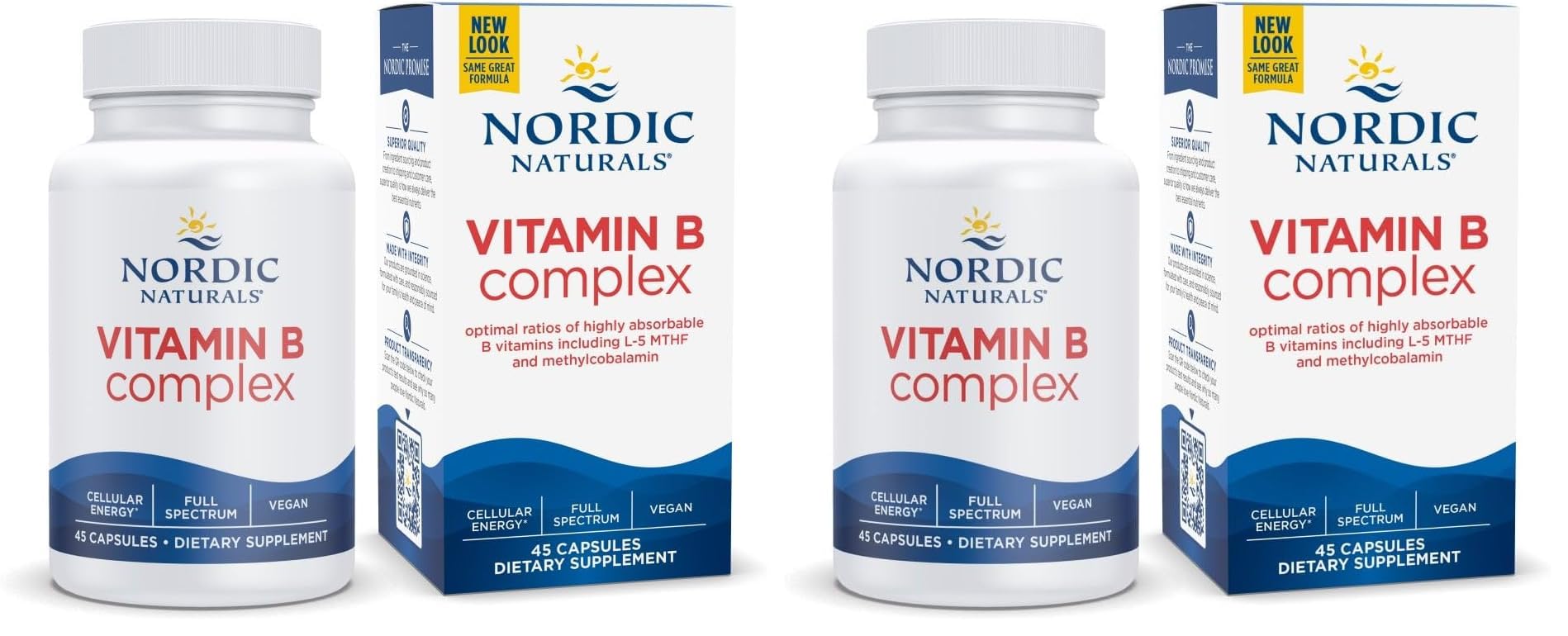 Nordic Naturals Vitamin B Complex - 45 Capsules Thiamine, Riboflavin, Niacin, B6 & B12, Folate, Biotin, Pantothenic Acid Heart Brain Health, Energy, Metabolism Non-GMO Servings (Pack of 2) 45 Count (Pack of 2)