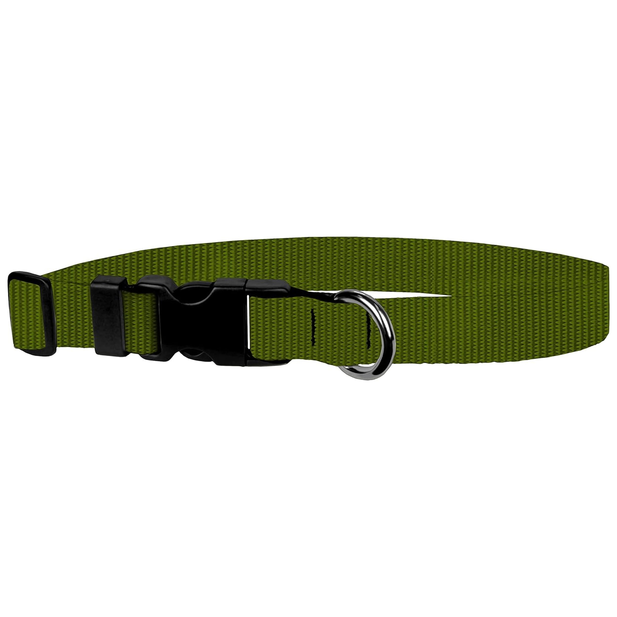 Dog Collar - Colored Adjustable Pet Collars, 1 Inch Wide, Medium, Olive Drab
