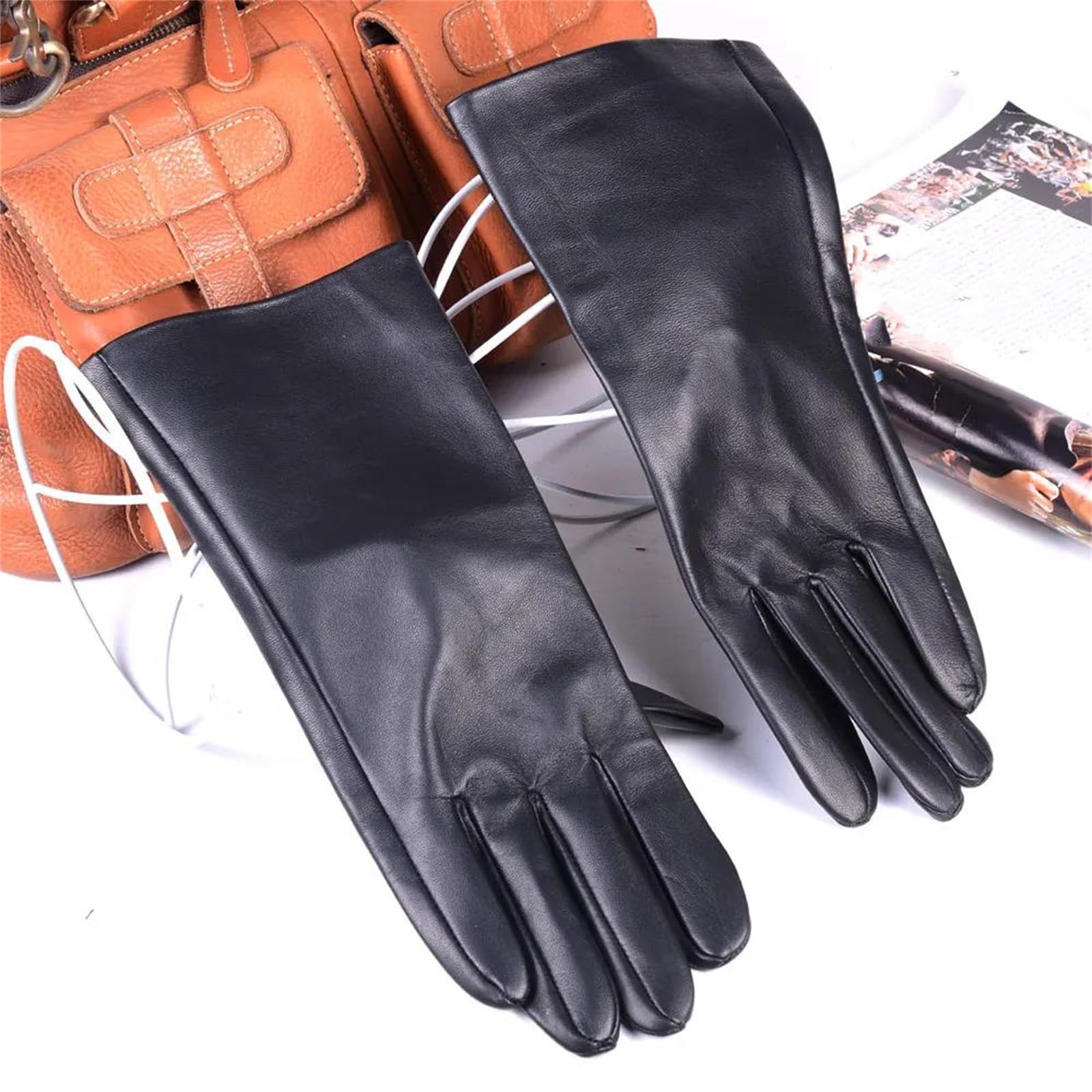 Guantes largos de piel auténtica para hombre, longitud al codo, sin forro, militares, para montar en motocicleta