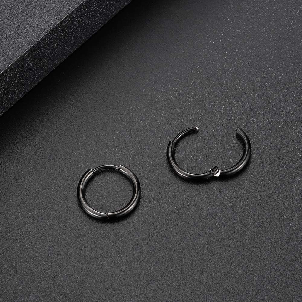 316L Surgical stainless steel hoop earrings 8mm/10mm/12mm Hypoallergenic Huggie Earrings Small Hoop Sliver Black Sleeper Earrings For Women Men - Image 3