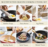 Vista 4 de Umite Chef - Juego de 33 utensilios de cocina de silicona, resistentes al calor, con soporte, mango de madera, espátula para utensilios de cocina