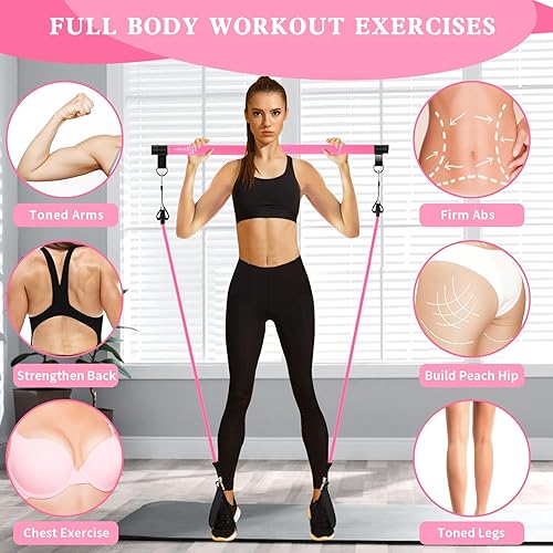 Miniatura 5 de Pilates Bar Kit with Resistance Bands,Pilates Bar with Stackable Bands Workout Equipment for Legs,Hip,Waist and Arm,Exercise Fitness Equipment for