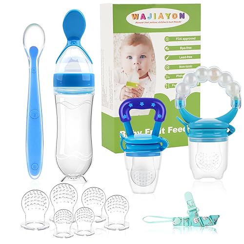 WAJIAYON Chupete alimentador de frutas para bebés, paquete de 12  2 chupones alimentadores de alimentos para bebés y 1 cuchara dispensadora de