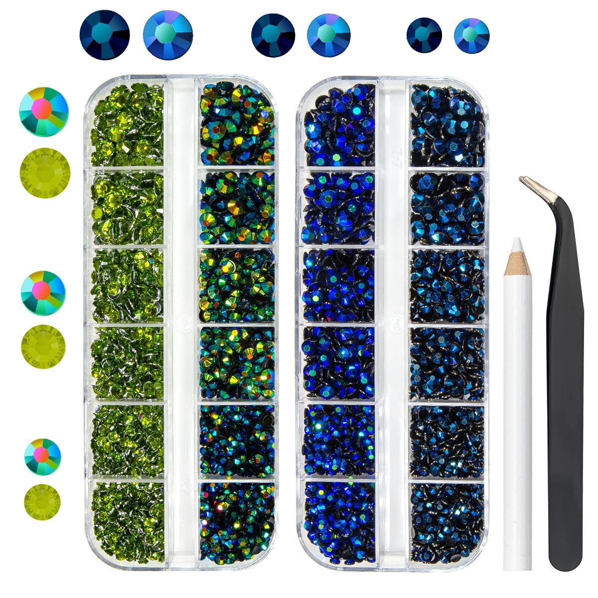 qiipii Peacock Sapphire Jelly Resin Rhinestones for Crafting 3mm 4mm 5mm Flatback Oliver Green Ink Blue Stones Gems Diamonds Crystals Charms for Nails