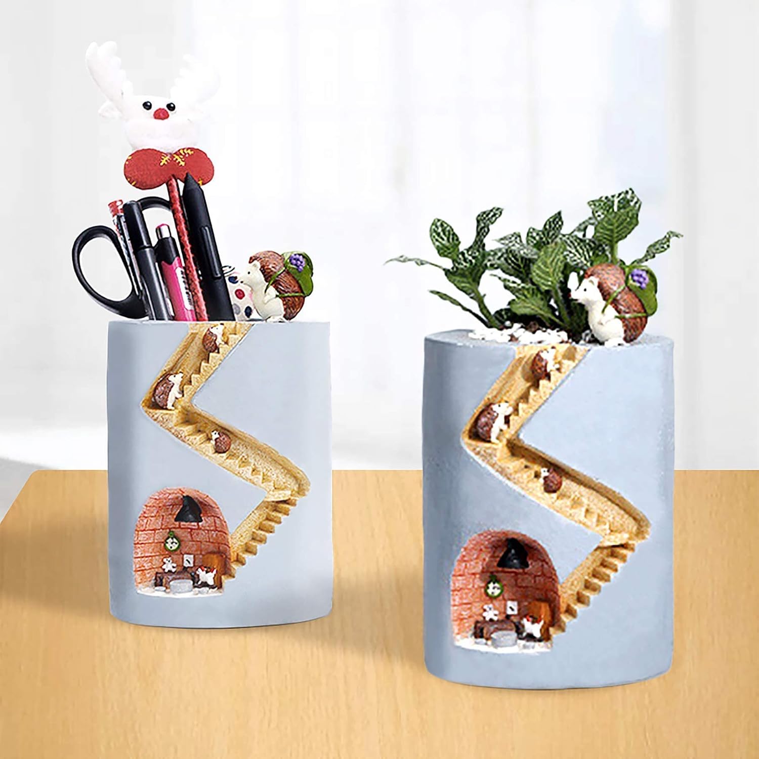 Segreto Creative Hedgehog Plants Flower Pots Brush Pots Ornaments for Succulent Plants Pot Decorated Desk,Garden,Living Room,2pcs