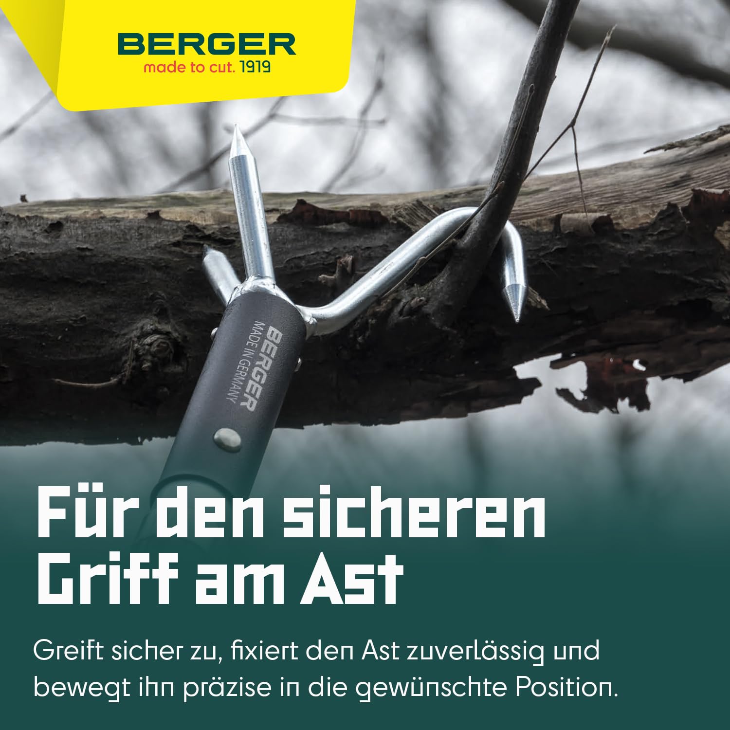 BERGER ArboRapid Schubhaken mit Anschlagkralle 5479 | Teleskopstangenaufsatz aus Metall | 19cm Haken zum Ziehen von Seilen & Holzentfernen | Gartenwerkzeug | Aufsatz für ArboRapid Teleskopstangen