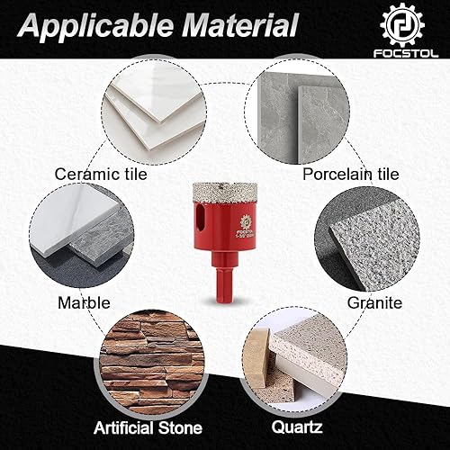 Miniatura 5 de FOCSTOL - Broca de núcleo de diamante de 1-38 pulgadas, 2 piezas de sierra de diamante de 1.378 in con vástago hexagonal para azulejos de porcelana,