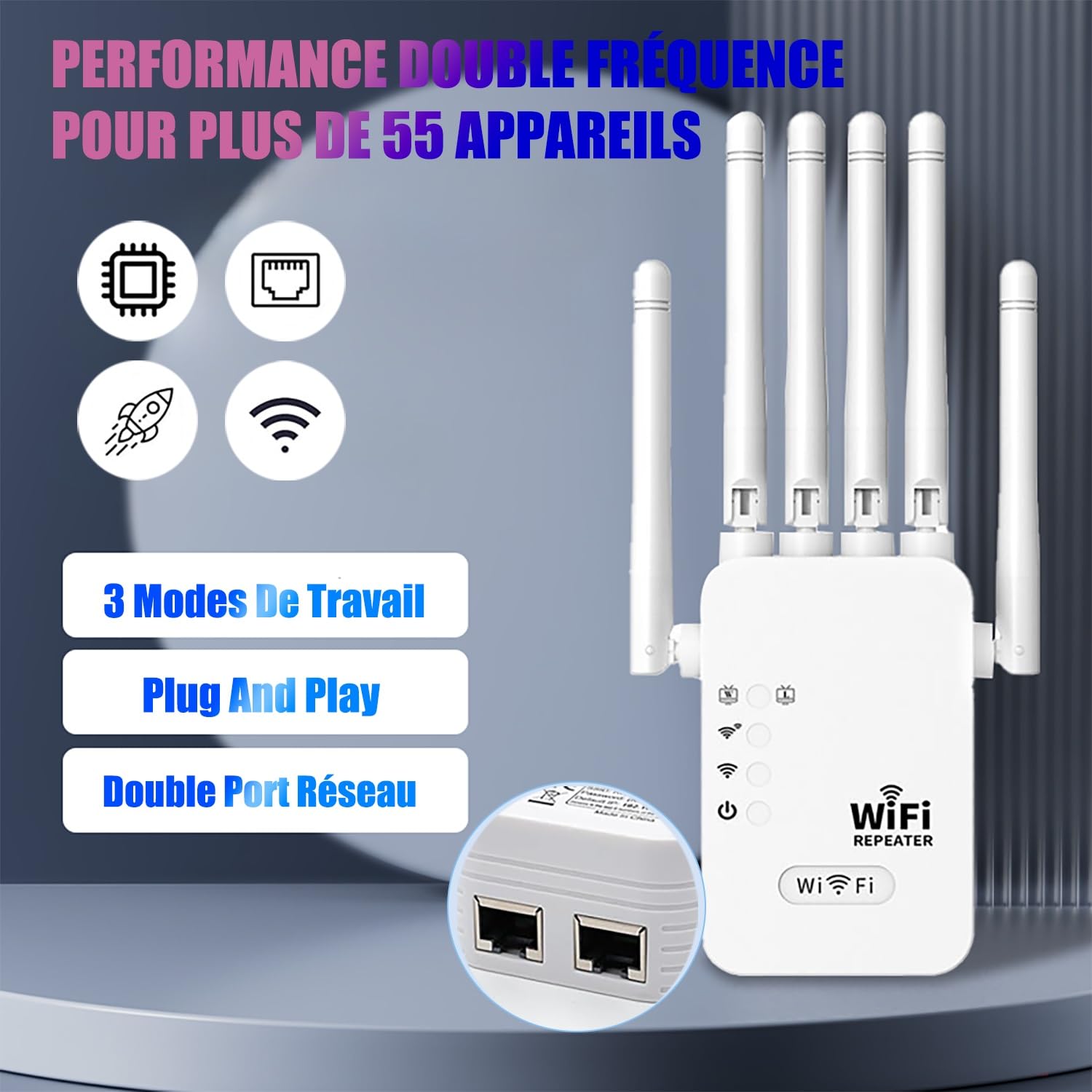 Amplificateur WiFi 300 Mbps 4 Antennes - Répéteur, Routeur Ou Point D'accès, Port Ethernet, Compatible Toutes Box