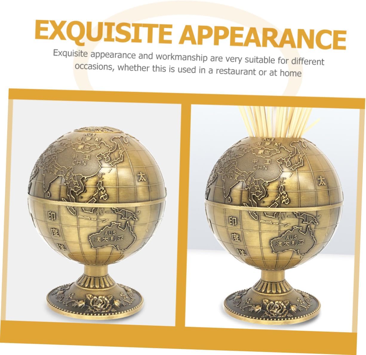 ARTIBETTER Press-type Toothpick Holder with Lid, Zinc Alloy Sphere Shape Toothpick Container with Map Pattern, 360° Rotatable Earth Globe Design for Home and Dining Table Use