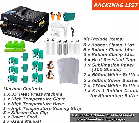 INTSUPERMAI Heat Press Multi-Function 3D Sublimation Machine Kit 2800W 3D Mugs Vacuum Sublimation Heat Press Machine for Christmas Decoration Sublimation Craft