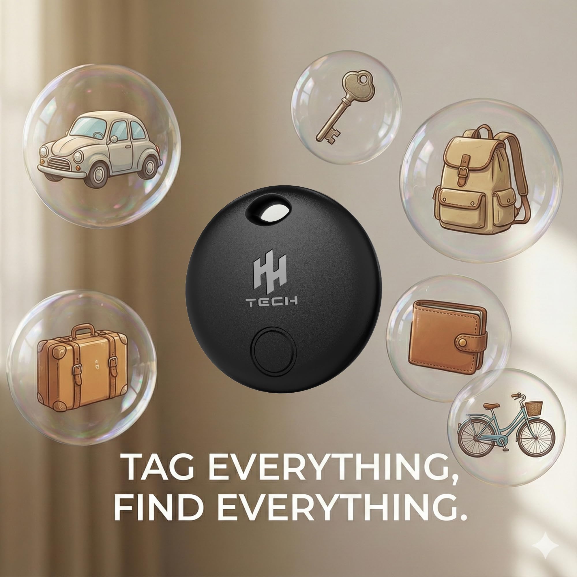 HH-Tech Smart Tracker Tag Dual (Paquete negro-4) para dispositivos Apple y Android, batería reemplazable, rastrea tus llaves, cartera, bolsa, equipaje, maleta y más con Apple Find My y Google Find Hub