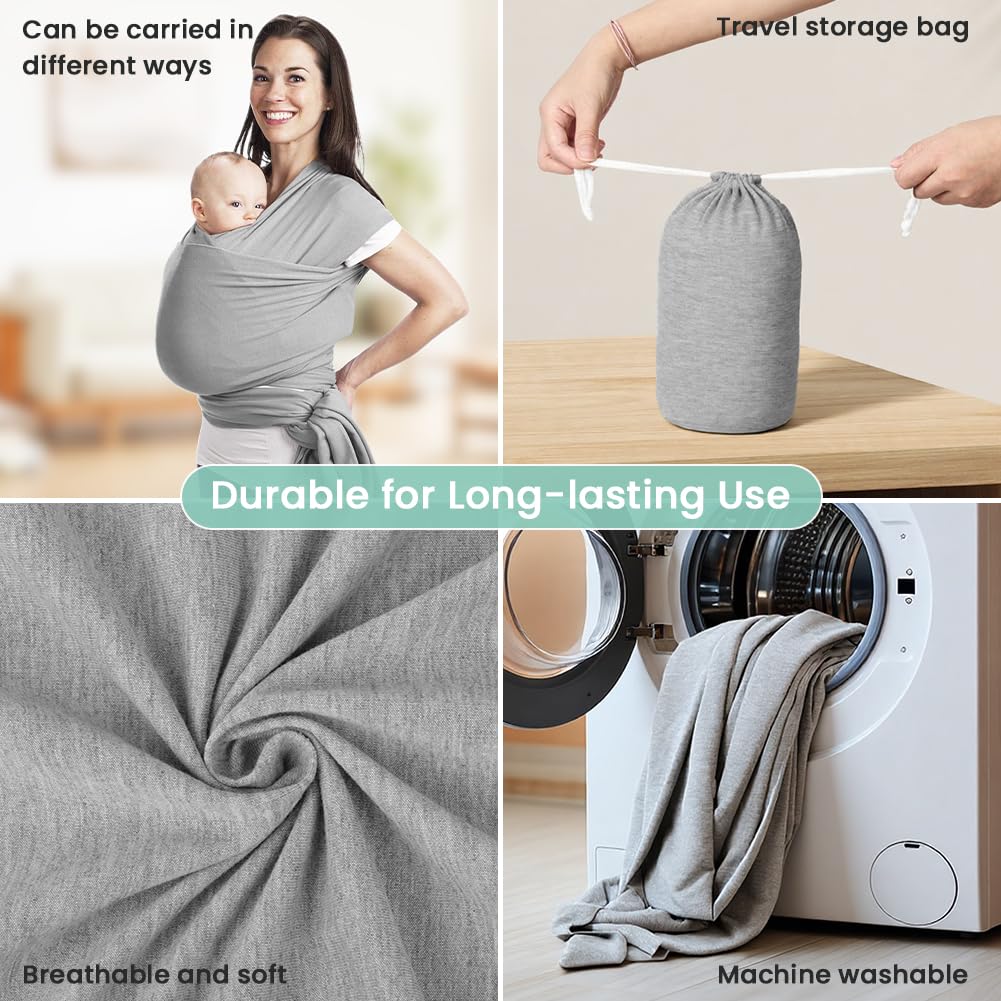 AOOWU Fascia Neonato Porta Bebè, Elastica Fascia per Neonati, Facile da Indossare, Marsupio Bambino in Tessuto Morbido, Leggero, Regolabile e Unisex, Adatta Fino a 15 kg