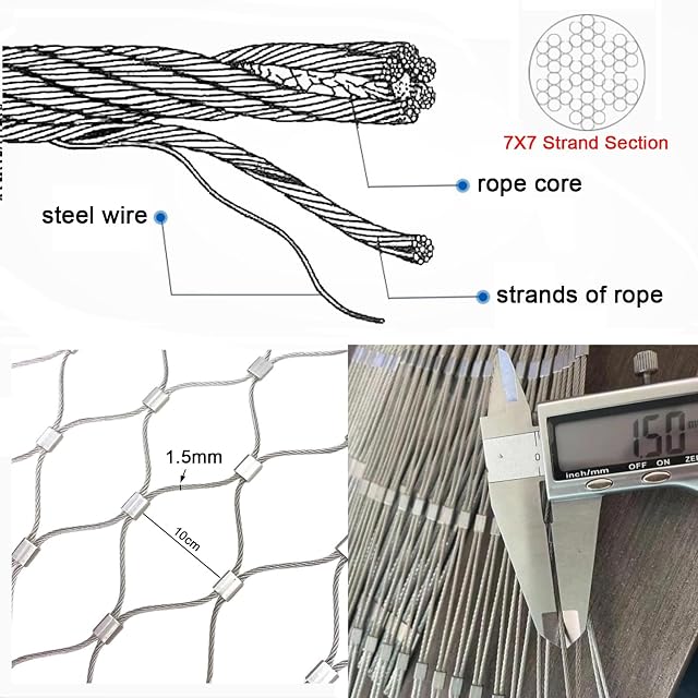 Foto 7 de 8 de ZXCASDF Cable Flexible Cuerda de Alambre Malla Tipo X，304 Red Cuerda Acero Inoxidable，Malla de Relleno…