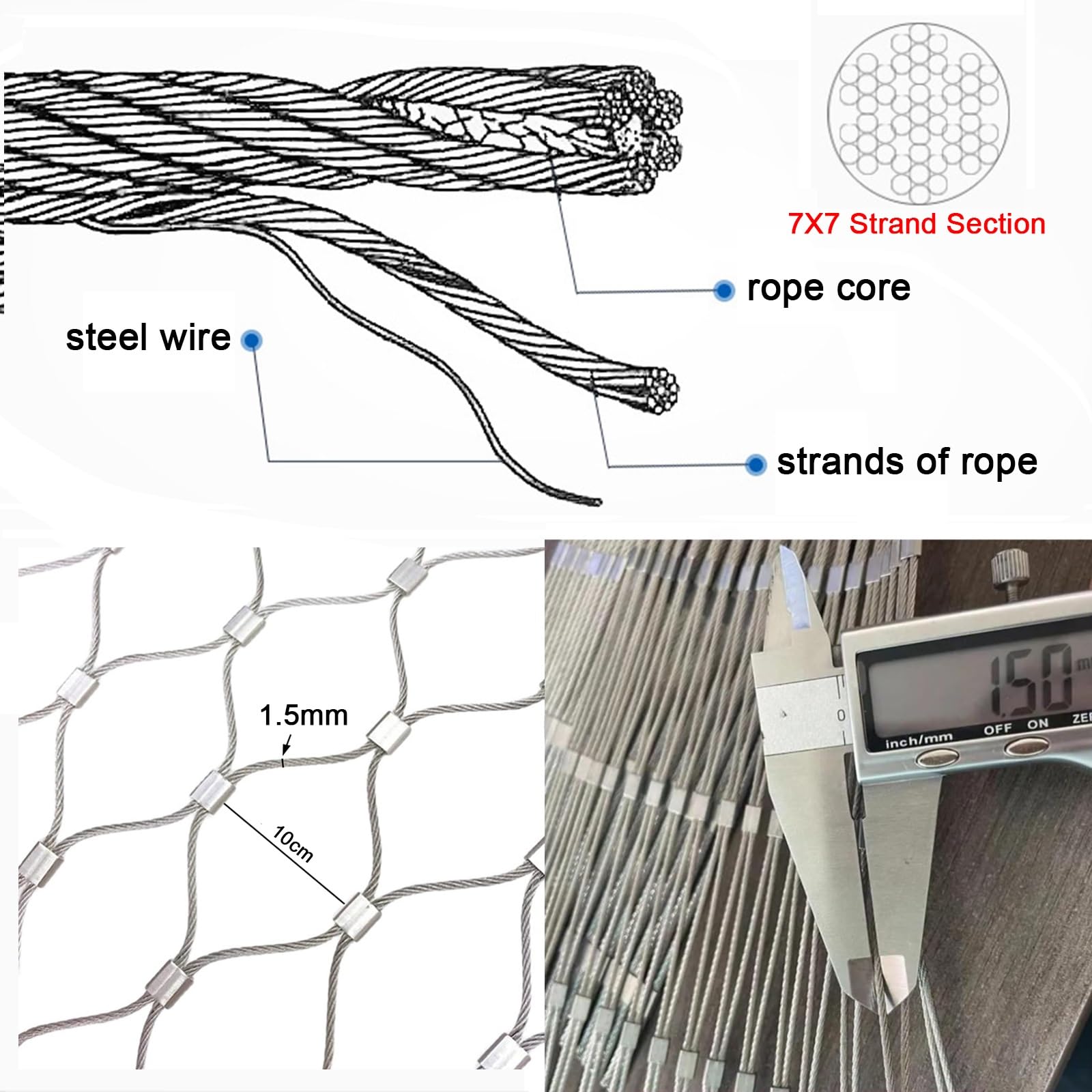 304 Rete di sicurezza anticaduta per alte altitudini Rete flessibile per balcone per giardino Farm irs Supporto per piante rampicanti (dimensioni: 0,2 x 0,60 x 3 m)