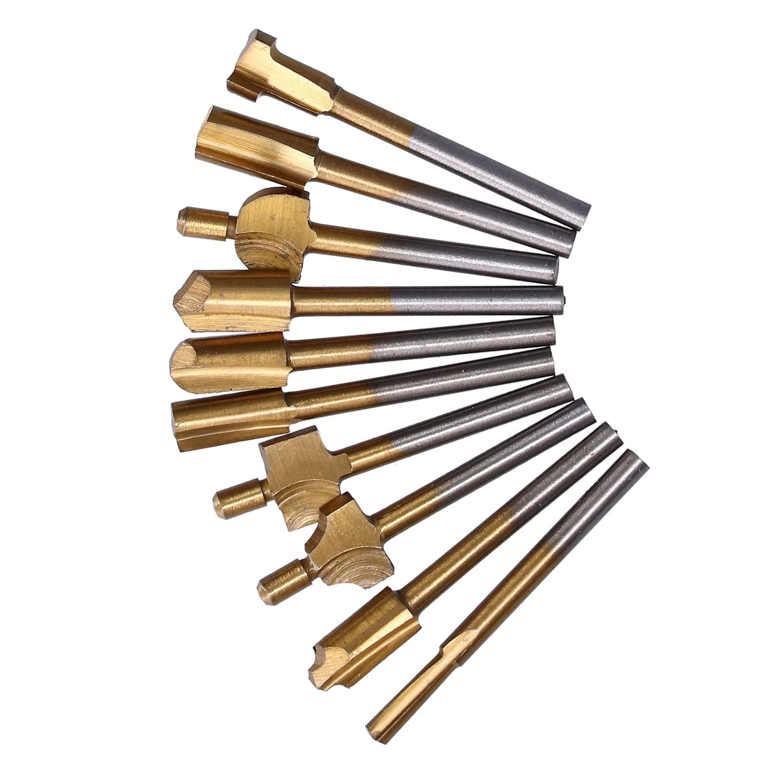 10pcs Carbide Router Bits Set, Carpentry Woodworking Trimming Knives, 3mm Shank High Speed Steel Rotary Burrs for Wood Engraving Carving Drilling on ABS Acrylic PVC