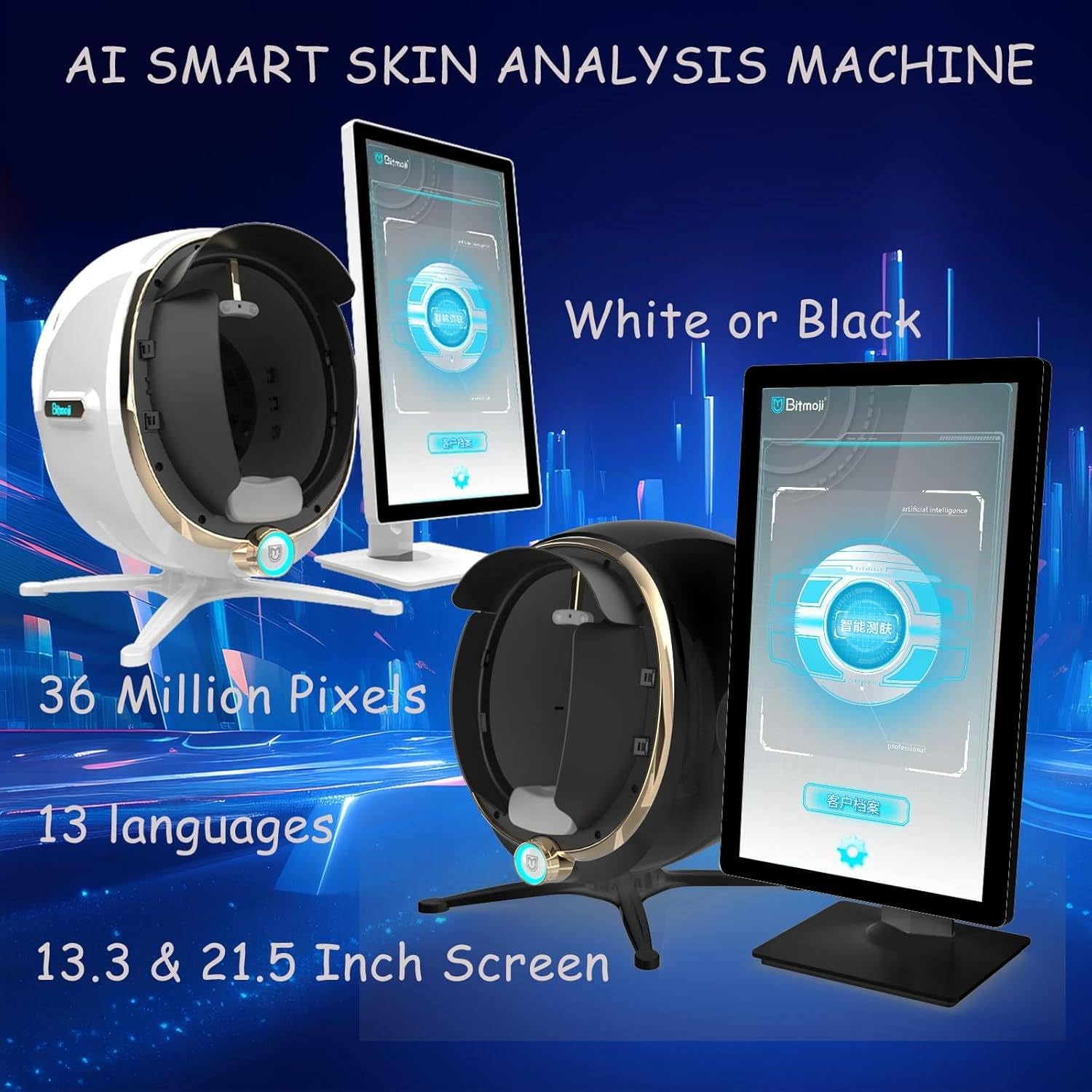 Apparecchio per l'analisi della pelle del viso per salone - Strumento professionale per l'analisi intelligente dell'umidità con dermatoscopio,13.3in