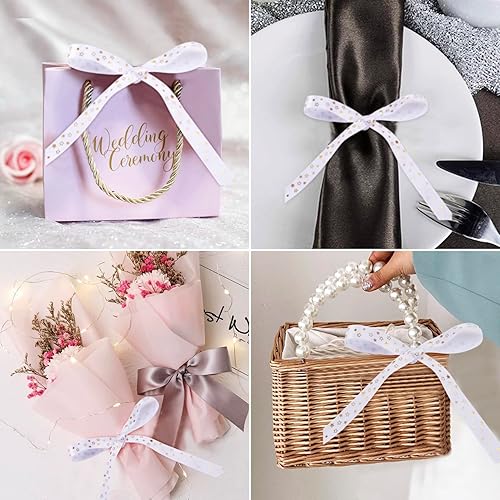 Miniatura 4 de Pandahall - 2 rollos de cinta de satén con estampado de estrellas de 5/8 pulgadas de ancho, cinta decorativa blanca con lámina dorada para envolver