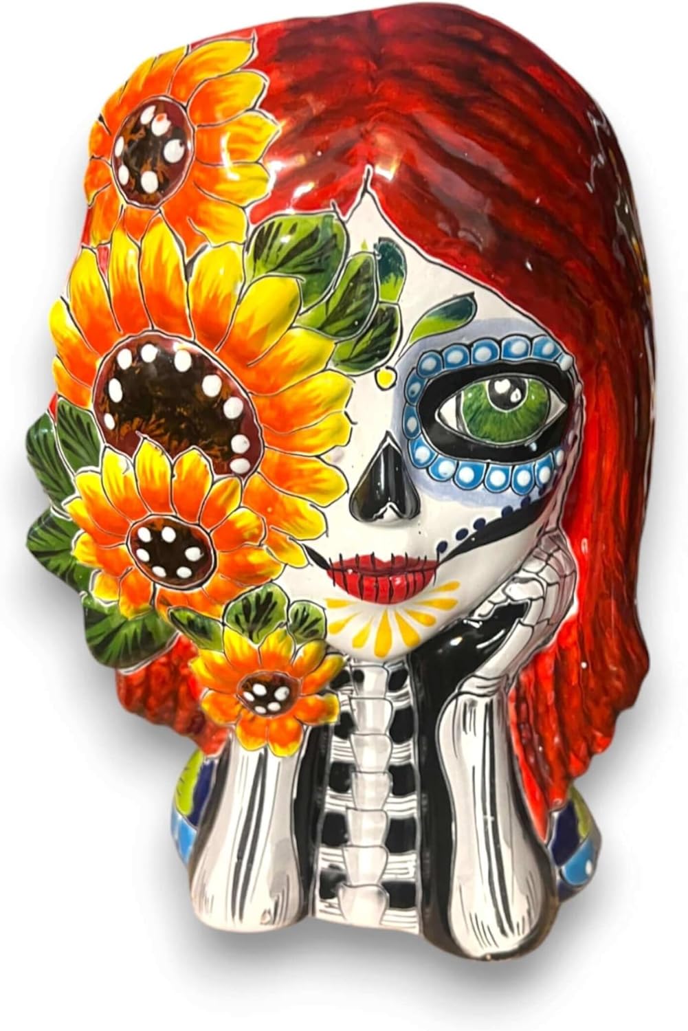 Talavera Sunflower Skull Planter | Handcrafted Day of the Dead Pot