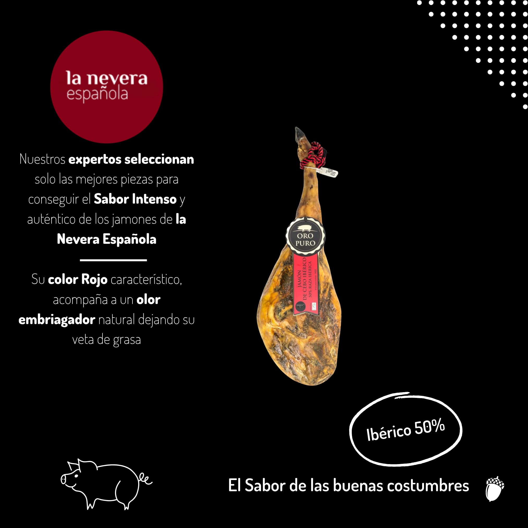 Oro Puro - Jamón de Cebo Ibérico 50% Raza Ibérica - Pieza de 9 kg Aprox con Curación + 24 meses y Secado natural - Cerdos en Régimen Extensivo