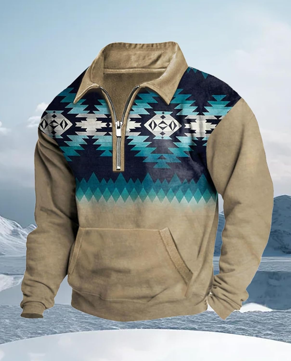 Western Sweatshirts for Men Aztec Cowboy Vintage Graphic Fleece Hoodie Mens Quarter Zip Pullover Country Jacket - Image 6